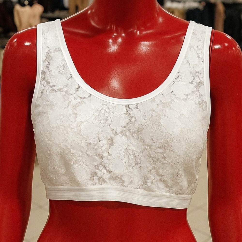 White Lace Floral Lingerie Bra Unlined Juniors Size L Vintage 1980’s